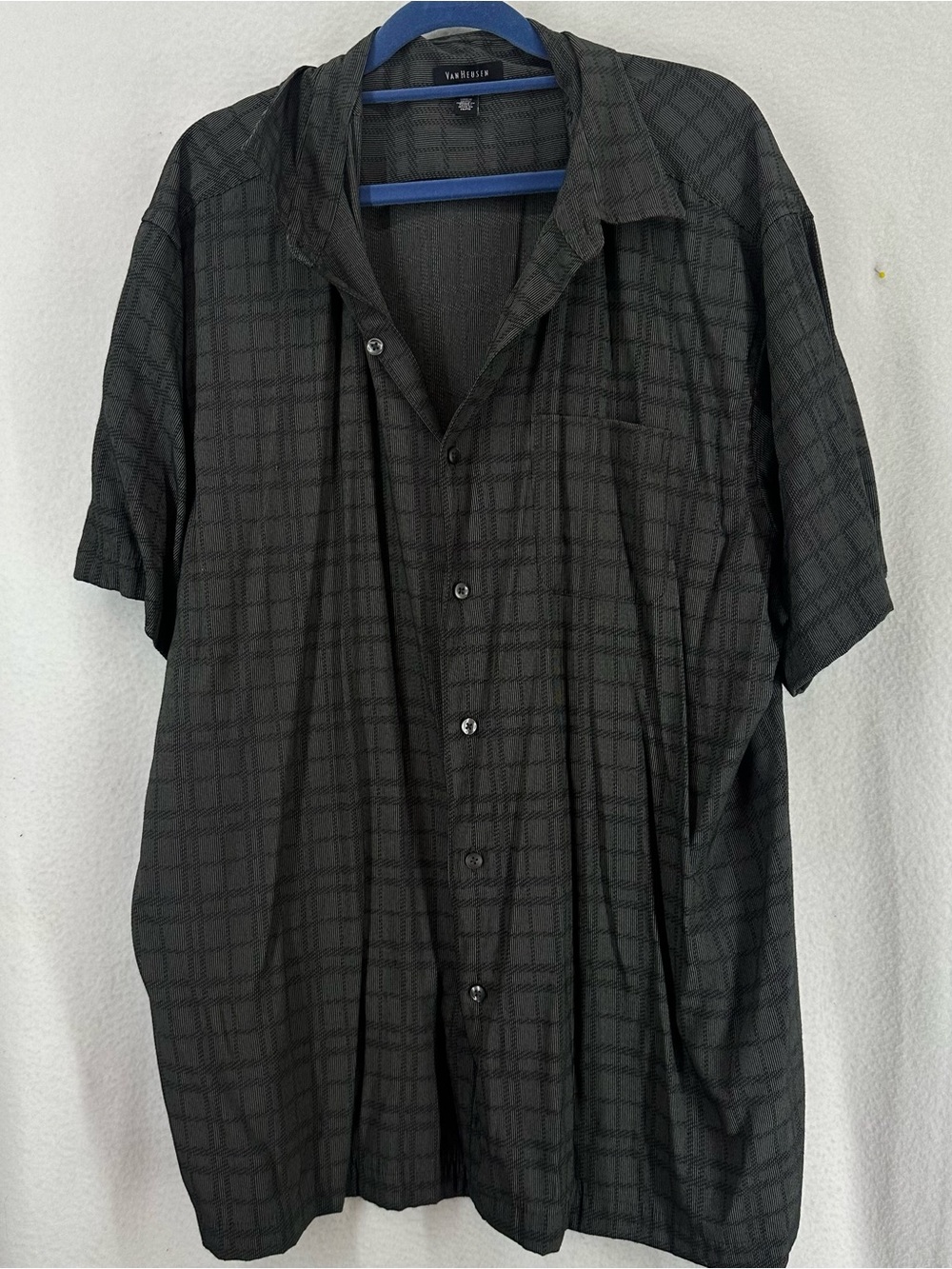 Van Heusen Black Textured Check Short Sleeve Button Up Shirt Men’s XLT 17-17.5
